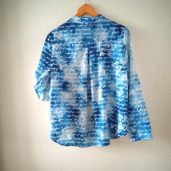⛅☁️ Blue Skies Women's Blouse | Size L | Blue and White Cloud Pattern ☁️ - Picture 2 of 8